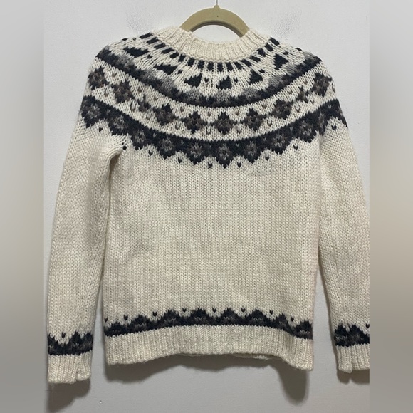 Ann Taylor Loft Sweater Women Small Ivory Fair Isle Gem Wool Alpaca Mohair Blend - Picture 3 of 11